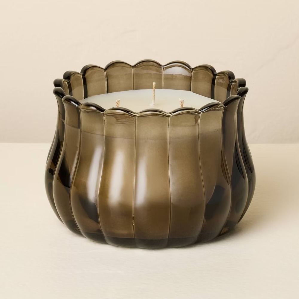 3 Wick Scalloped Glass Jar Candle Harvest Chestnut - Hearth & Hand Magnolia